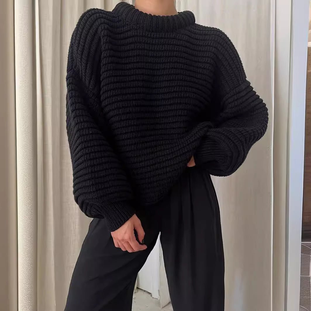 Damen Kuscheliger Strickpullover mit hohen Kragen Fudus