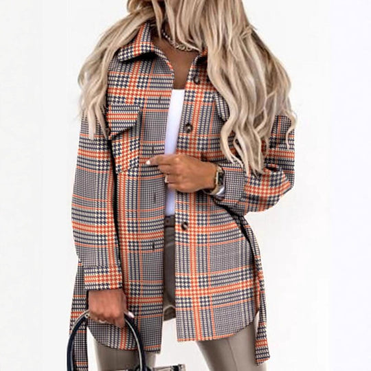 Damen Karierte Langarmbluse Fudus