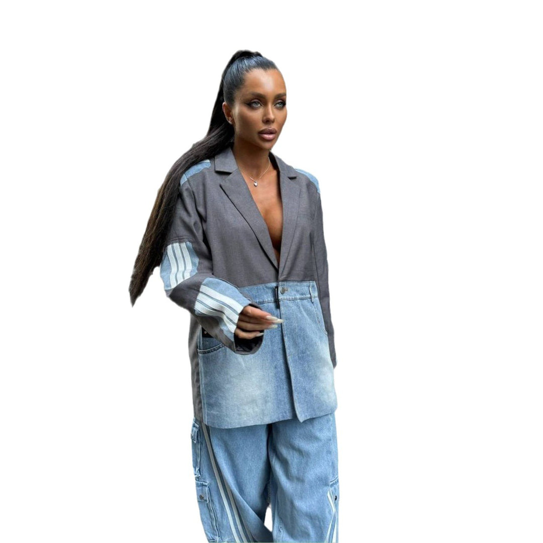 Damen Modischer Denim-Blazer mit asymmetrischem Schnitt Fudus