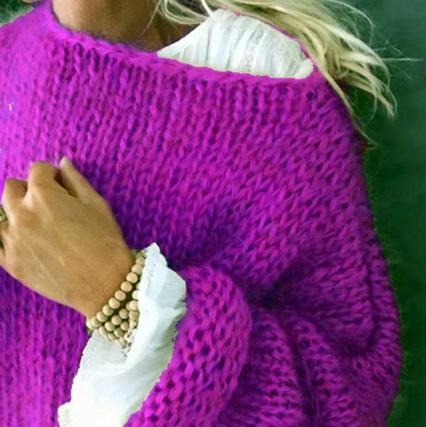 Damen Grobstrickpullover mit weiten Ärmel Fudus