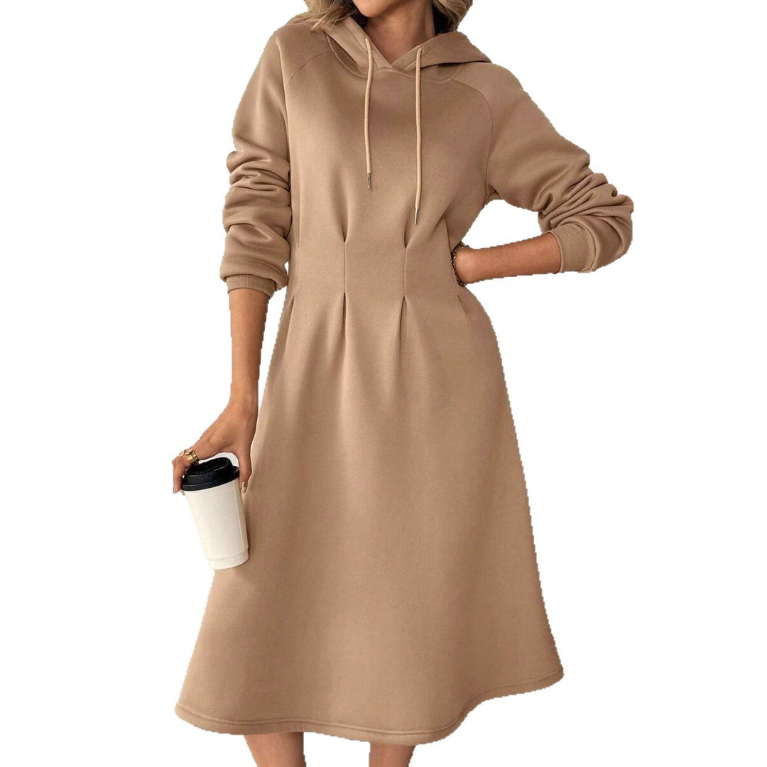 Damen Kapuzenkleid mit eleganter Faltenstruktur und praktischem Taschendesign Fudus