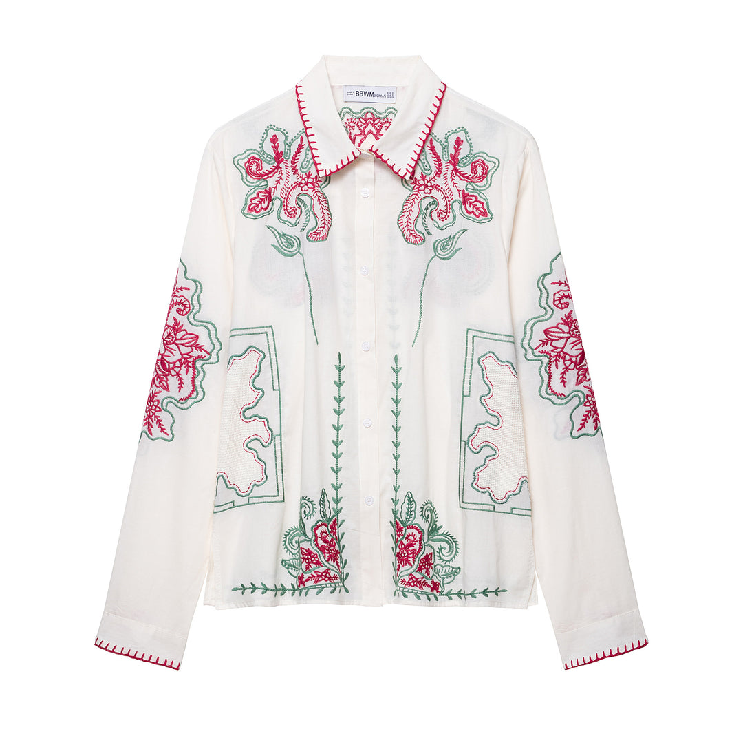 Damen Hemdbluse mit kunstvollen Stickereien Fudus