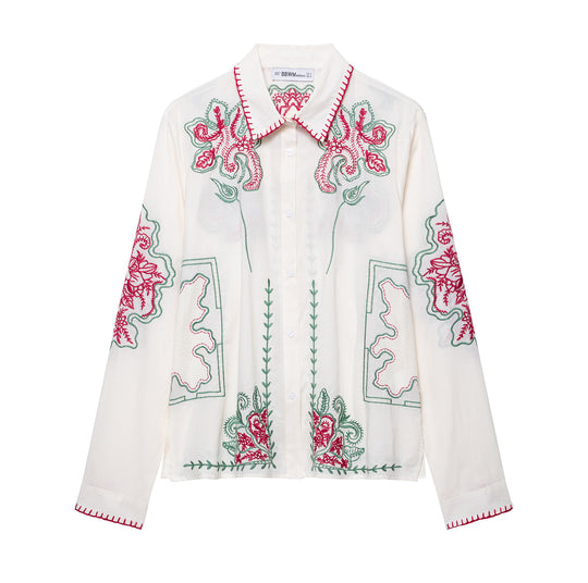 Damen Hemdbluse mit kunstvollen Stickereien Fudus