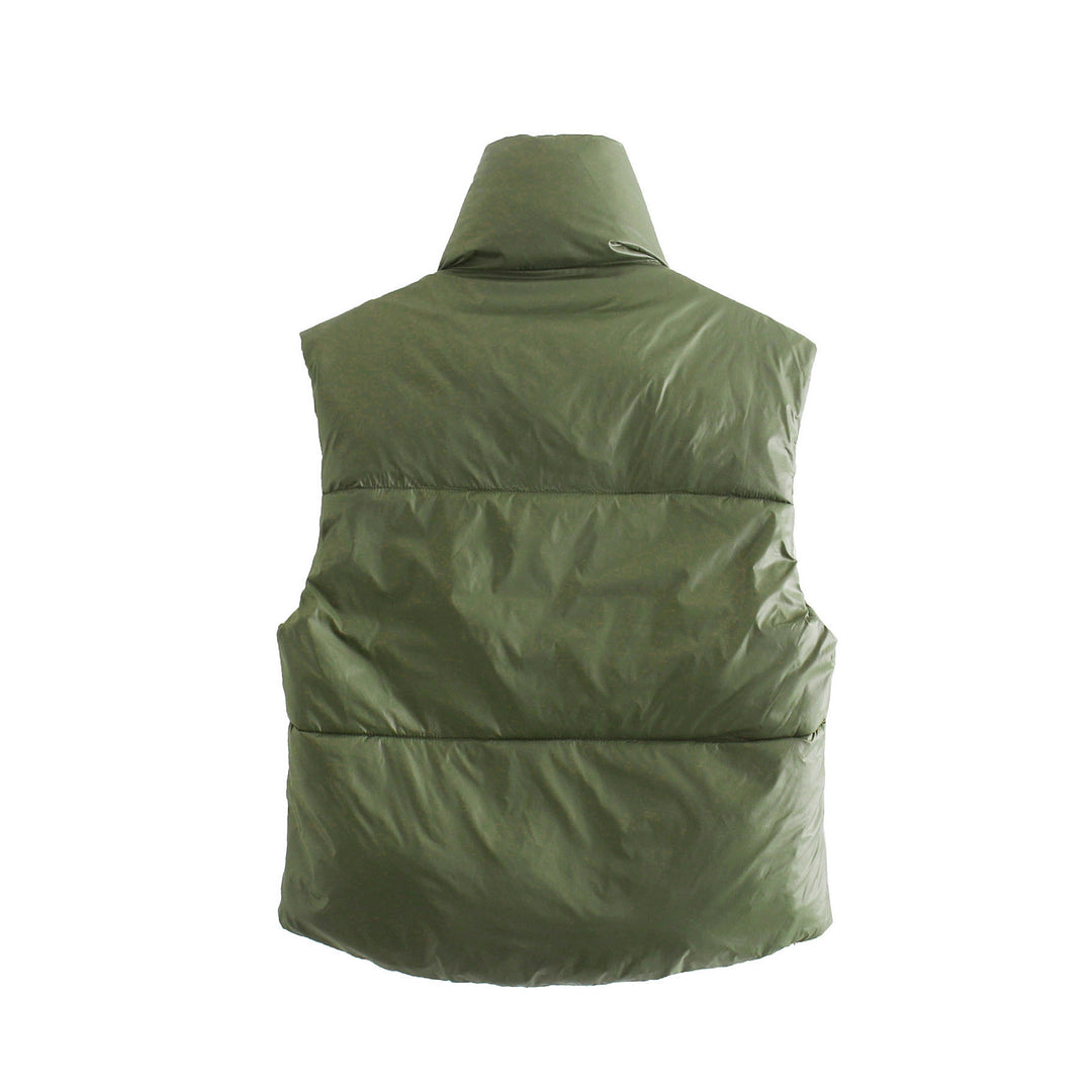 Damen kurze Steppweste mit hohem Kragen und verstellbarem Saum Fudus