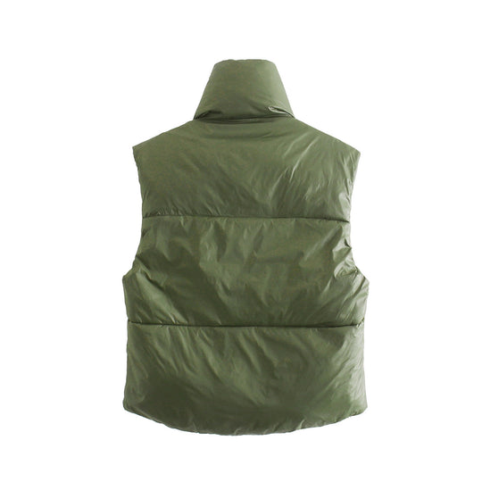 Damen kurze Steppweste mit hohem Kragen und verstellbarem Saum Fudus