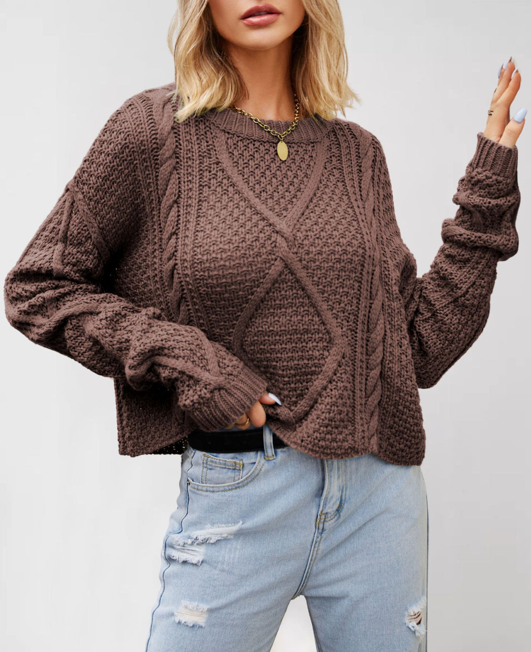Damen Grobstrickpullover mit strukturiertem Zopfmuster Fudus