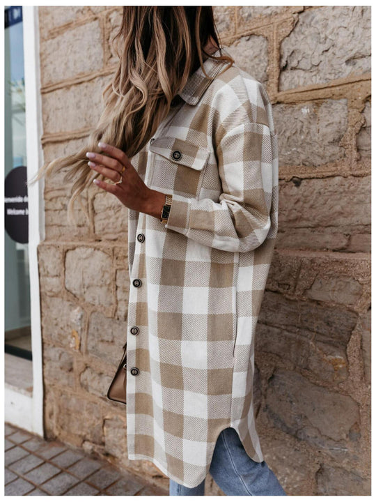 Damen Langarm-Hemdjacke im karierten Design Fudus