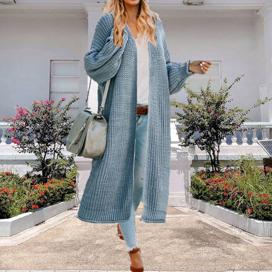 Damen Grobstrick-Langjacke mit weitem Schnitt und modischen Details Fudus