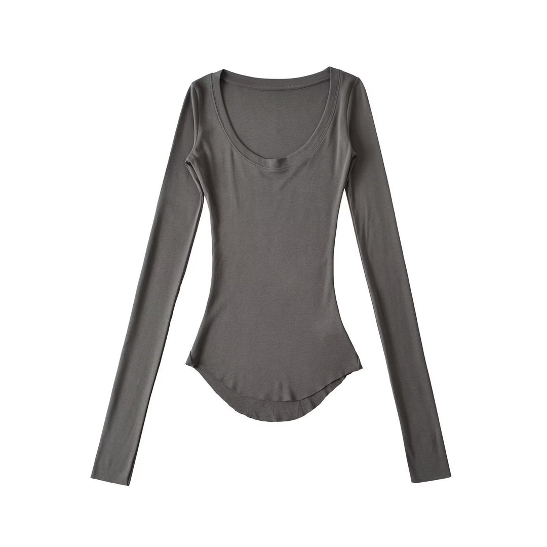 Damen langärmliges T-Shirt mit elegantem Rundhalsausschnitt Fudus