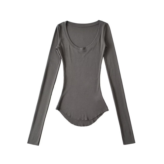 Damen langärmliges T-Shirt mit elegantem Rundhalsausschnitt Fudus