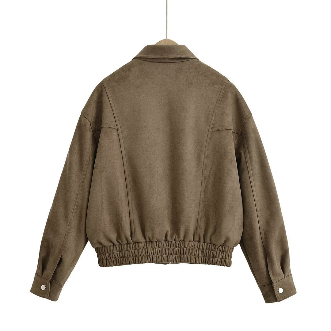 Damen Kunstlederjacke mit elastischem Bund und praktischen Taschen Fudus