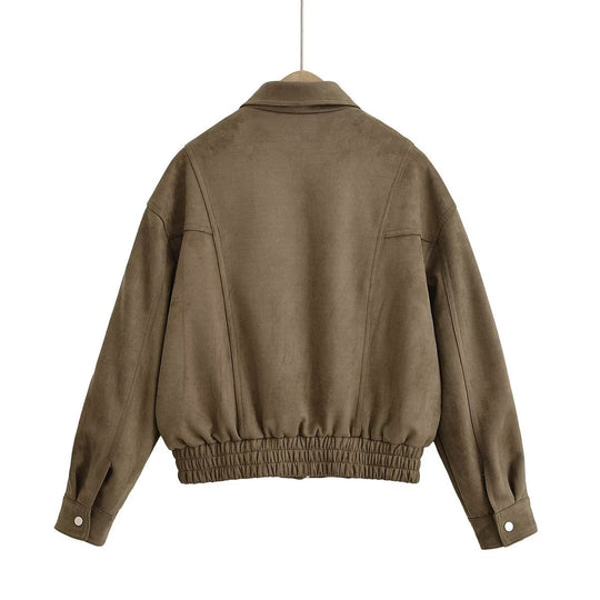 Damen Kunstlederjacke mit elastischem Bund und praktischen Taschen Fudus