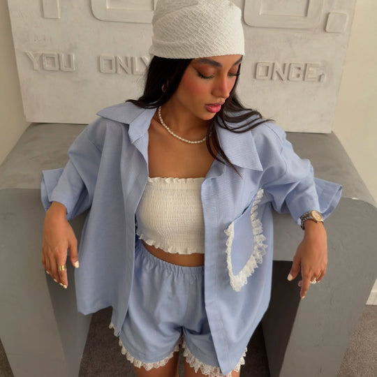 Damen lässige Bluse mit Spitzenapplikationen Fudus