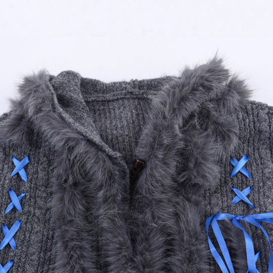 Damen kuschelige und stylische Kunstfelljacke mit eleganten Schnürdetails Fudus