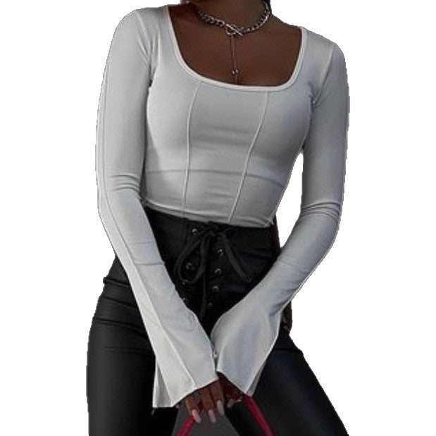 Damen Langarmoberteil mit quadratischem Ausschnitt und lässigem Schnitt Fudus