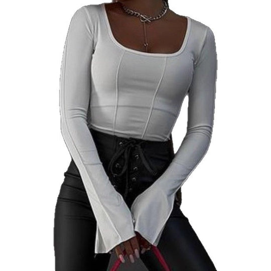 Damen Langarmoberteil mit quadratischem Ausschnitt und lässigem Schnitt Fudus
