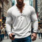 Herren Langarm Henley T-Shirt mit modernem Knopfverschluss und figurbetontem Schnitt Fudus