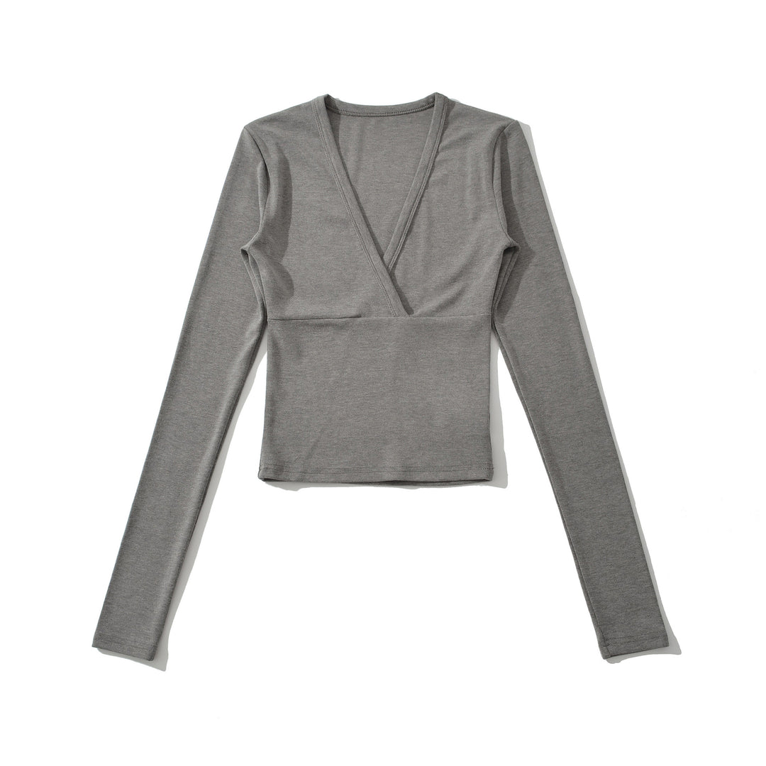 Damen langärmliges Oberteil mit V-Ausschnitt und tailliertem Schnitt Fudus