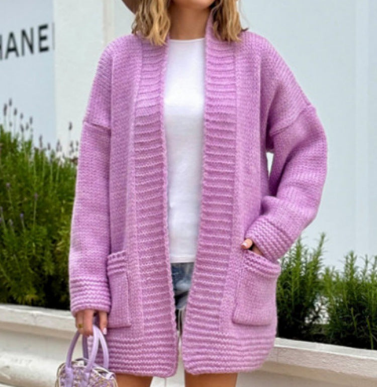 Damen Langjacke mit strukturiertem Strickdesign und aufgesetzten Taschen Fudus