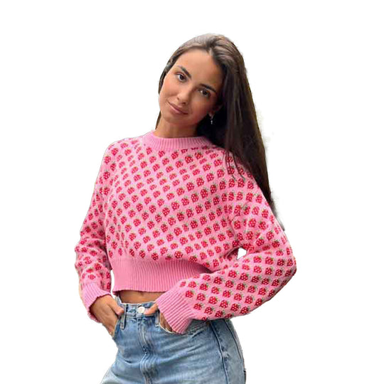 Damen modischer cropped Pullover mit floralem Muster Fudus