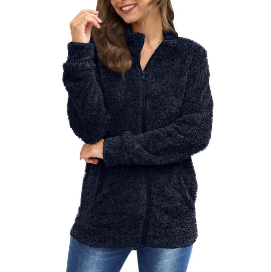 Damen Kuscheljacke mit durchgehendem Reißverschluss und weichem Plüschstoff Fudus