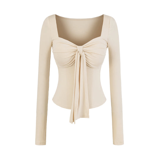 Damen langärmliges Oberteil mit dekorativem Knoten Fudus