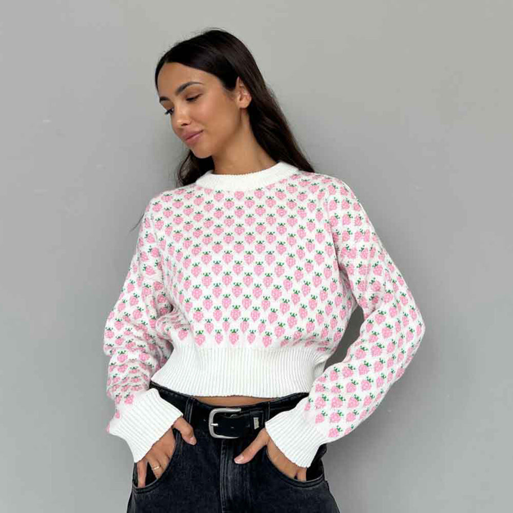 Damen Kurzpullover mit floralen Mustern Fudus