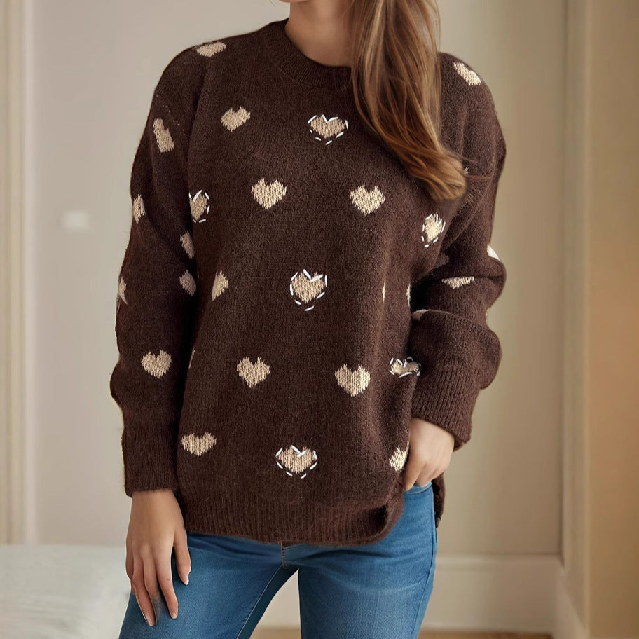 Damen kuscheliger Pullover mit herzförmigem Design und weichem Material Fudus
