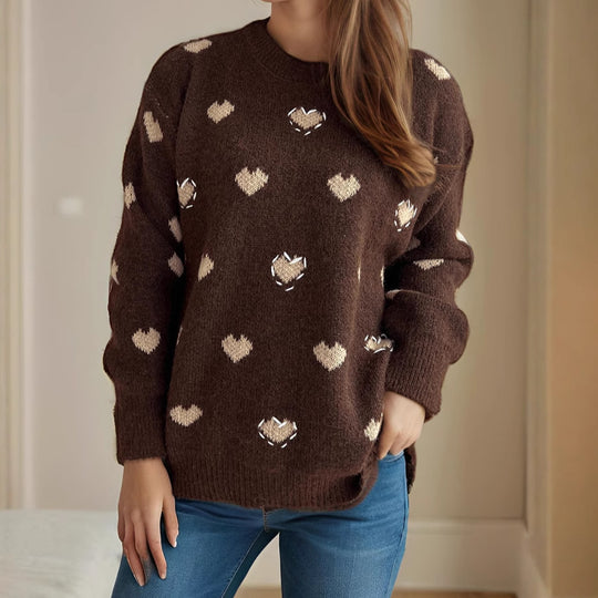 Damen kuscheliger Pullover mit herzförmigem Design und weichem Material Fudus
