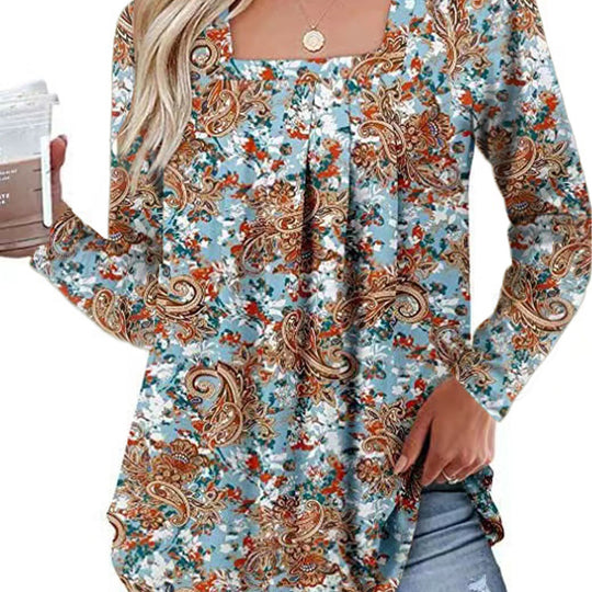 Damen Langärmliges Blumenshirt mit Rundhalsausschnitt Fudus