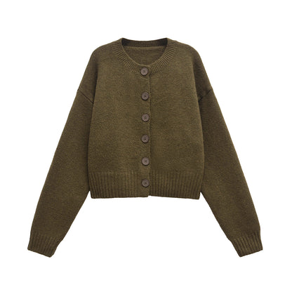 Cardigan Damen Cropped Knopfverschluss Gemütlich