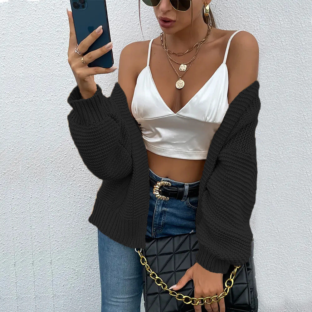 Damen Grobstrick Cardigan mit offenem Schnitt und lässigem Design Fudus