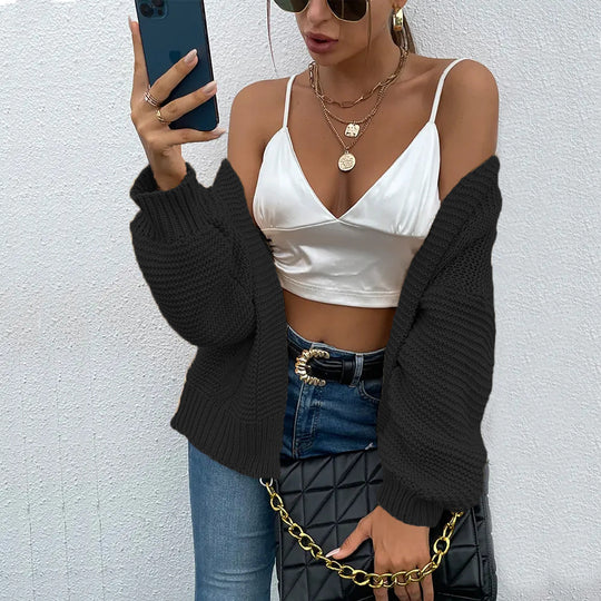 Damen Grobstrick Cardigan mit offenem Schnitt und lässigem Design Fudus