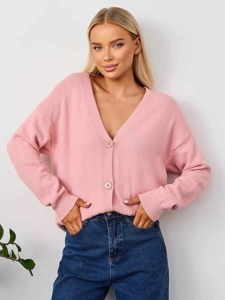 Damen Kuscheliger Cardigan mit V-Ausschnitt und praktischen Taschen Fudus