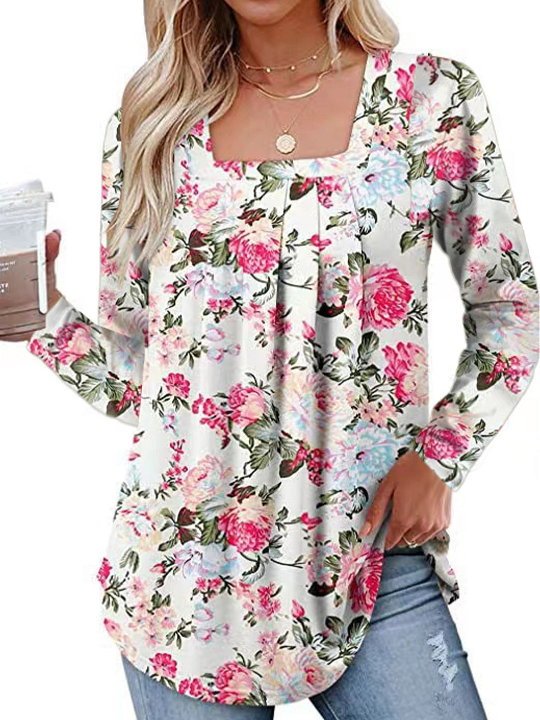 Damen Langärmliges Blumenshirt mit Rundhalsausschnitt Fudus
