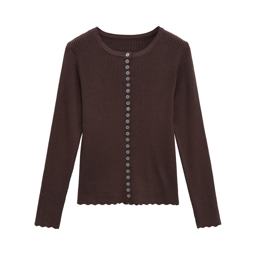 Damen modischer cropped Pullover mit Knopfdetails Fudus