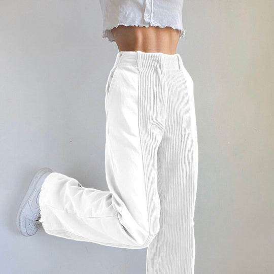 Damen Lässige Cordhose mit hohem Bund und geradem Schnitt Fudus