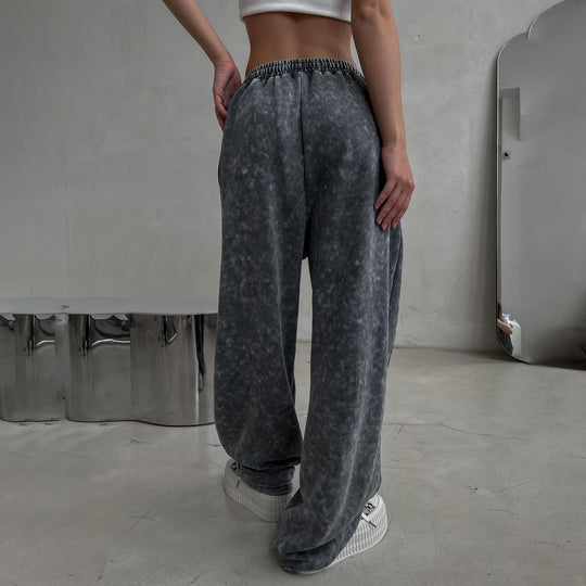 Damen lässige High-Waist Hose mit ausgefallenem Wasch-Effekt Fudus