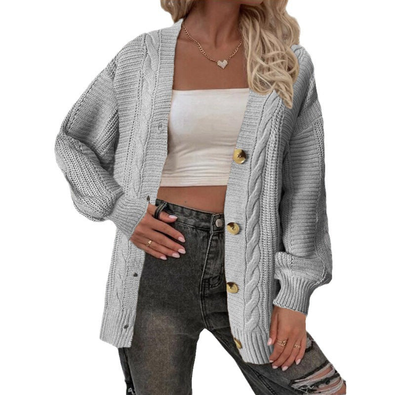 Damen Grobstrickcardigan mit Knopfdetails und Zopfmuster Fudus