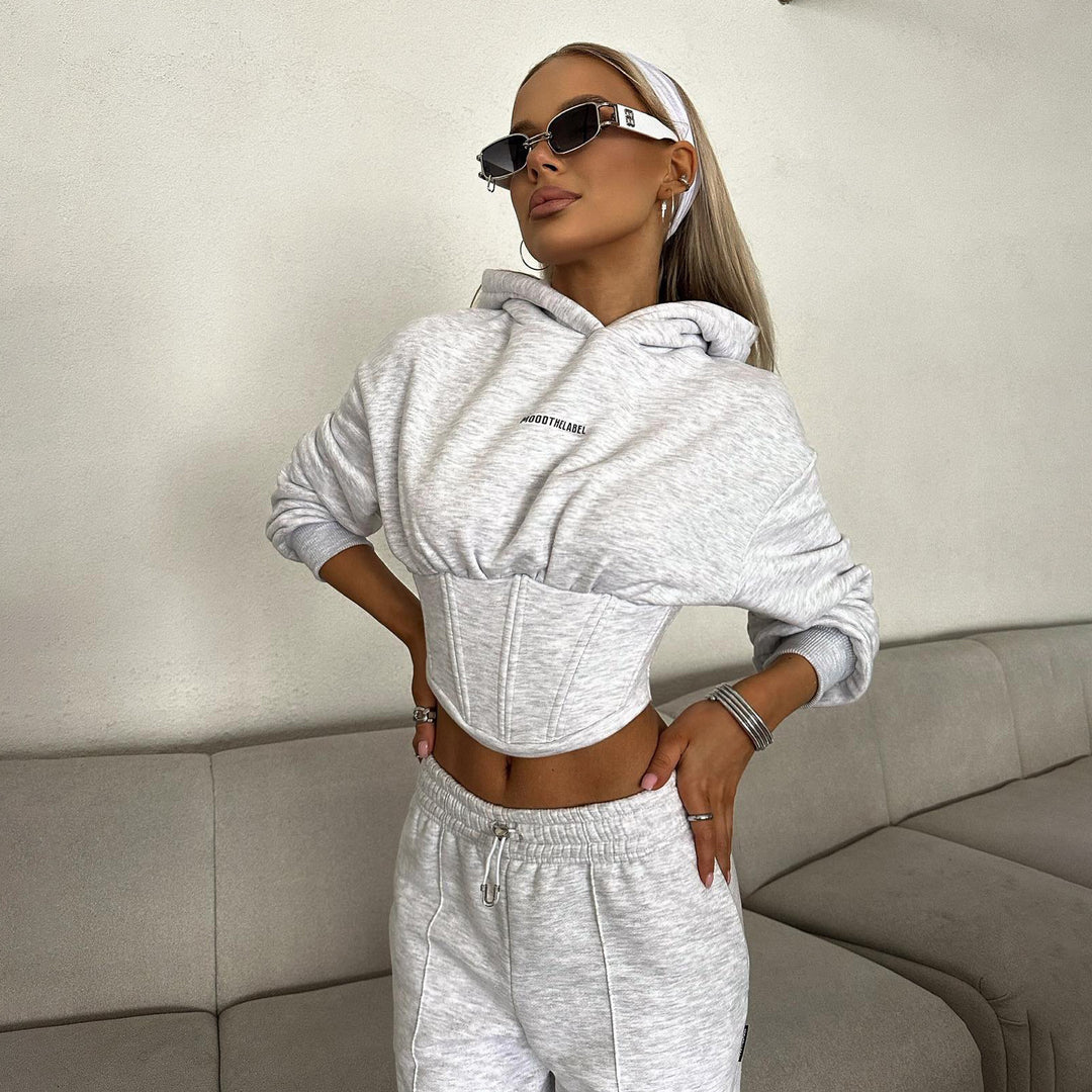 Damen modischer Cropped Hoodie mit Schnürung Fudus