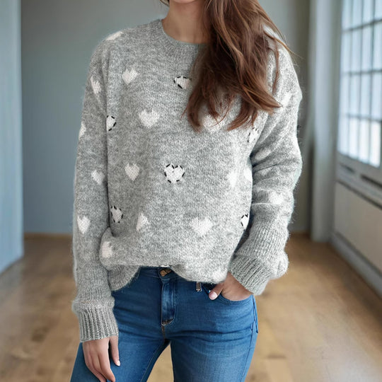 Damen kuscheliger Pullover mit herzförmigem Design und weichem Material Fudus