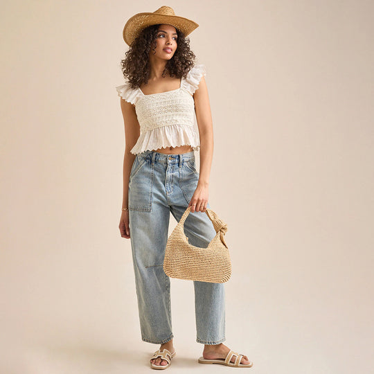 Damen Häkeloberteil mit verspieltem Rüschensaum Fudus