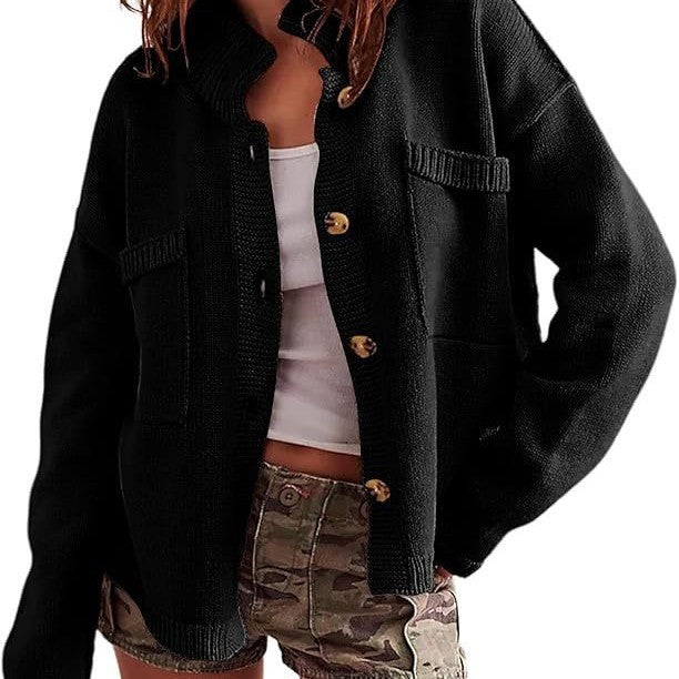 Damen lässige Strickjacke mit besonderen Knopfdetails Fudus