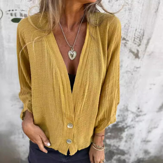 Damen lässige Bluse mit knopflosem Design Fudus