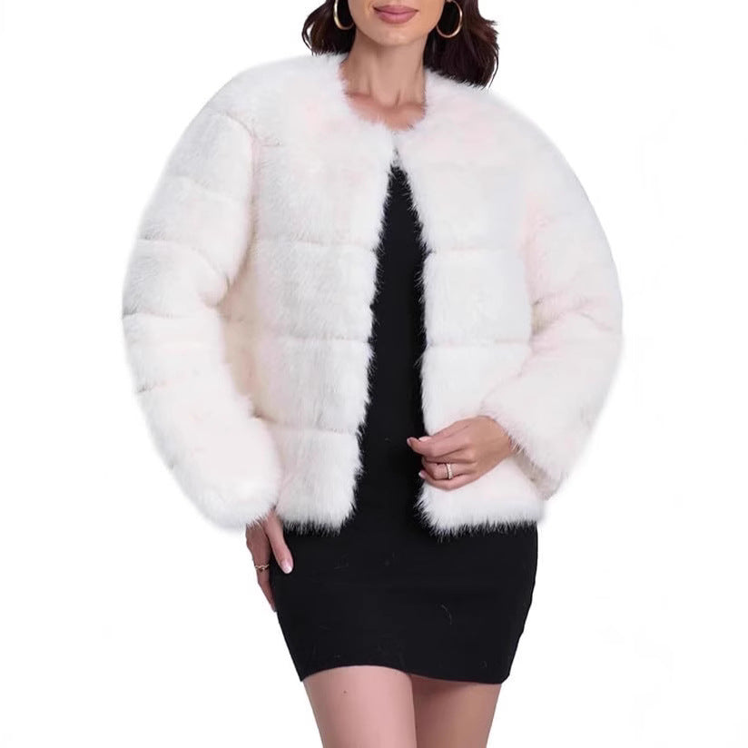 Damen Kunstfelljacke mit strukturiertem Schnitt und voluminösen Ärmeln Fudus