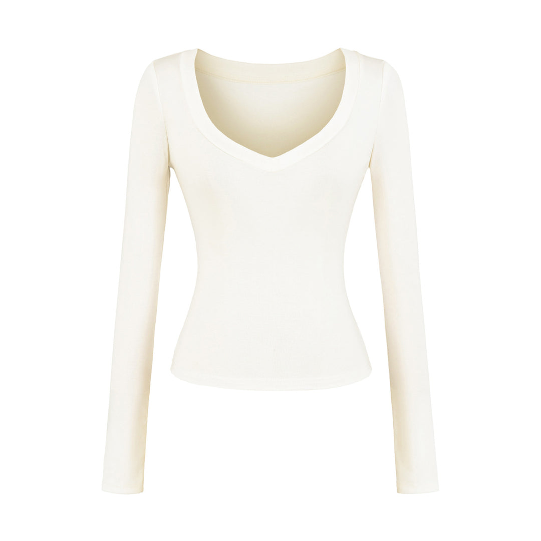 Damen langärmliges Slim-Fit Oberteil mit V-Ausschnitt Fudus