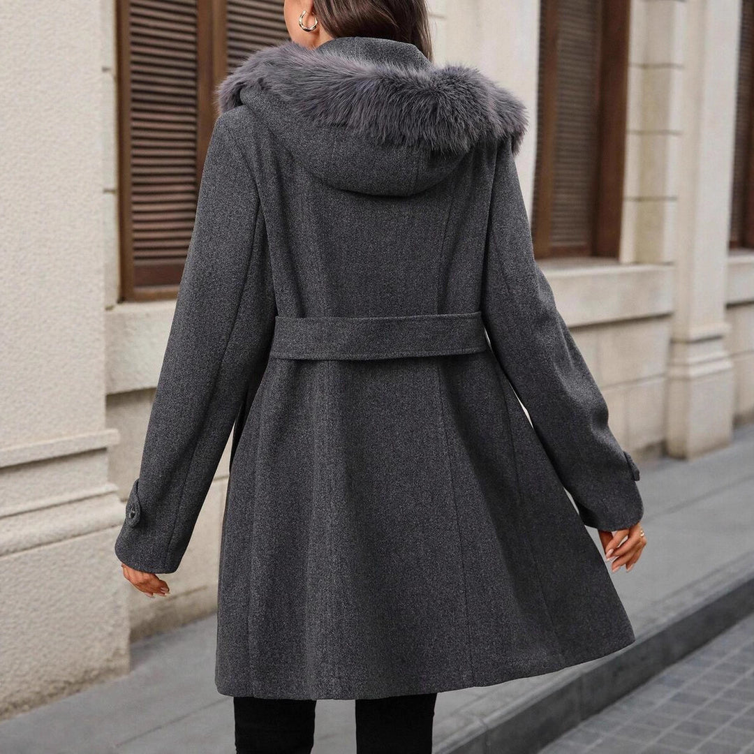 Damen modischer Mantel mit abnehmbarem Kunstpelzkragen und tailliertem Schnitt Fudus