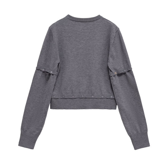 Damen modischer cropped Pullover mit Knopfdetails Fudus