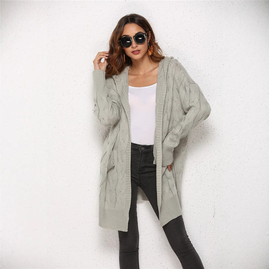 Damen Grobstrick-Kapuzenmantel Fudus