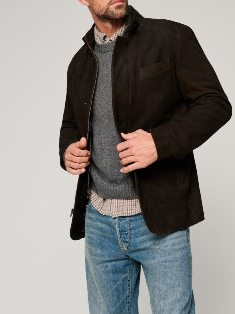 Herren Wildlederjacke mit modernem Stehkragen Fudus